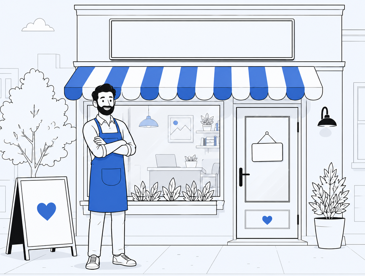 Small business owner standing in front of their storefront
